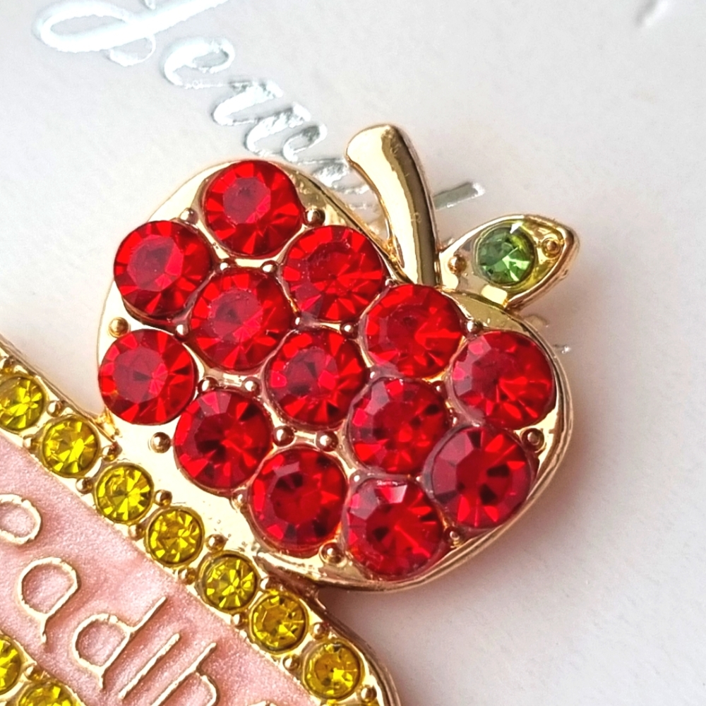 Statement Earrings | Diamantè Encrusted | Reading is Cool | Novelty Gift 🍎📚 - Picture 6 of 9